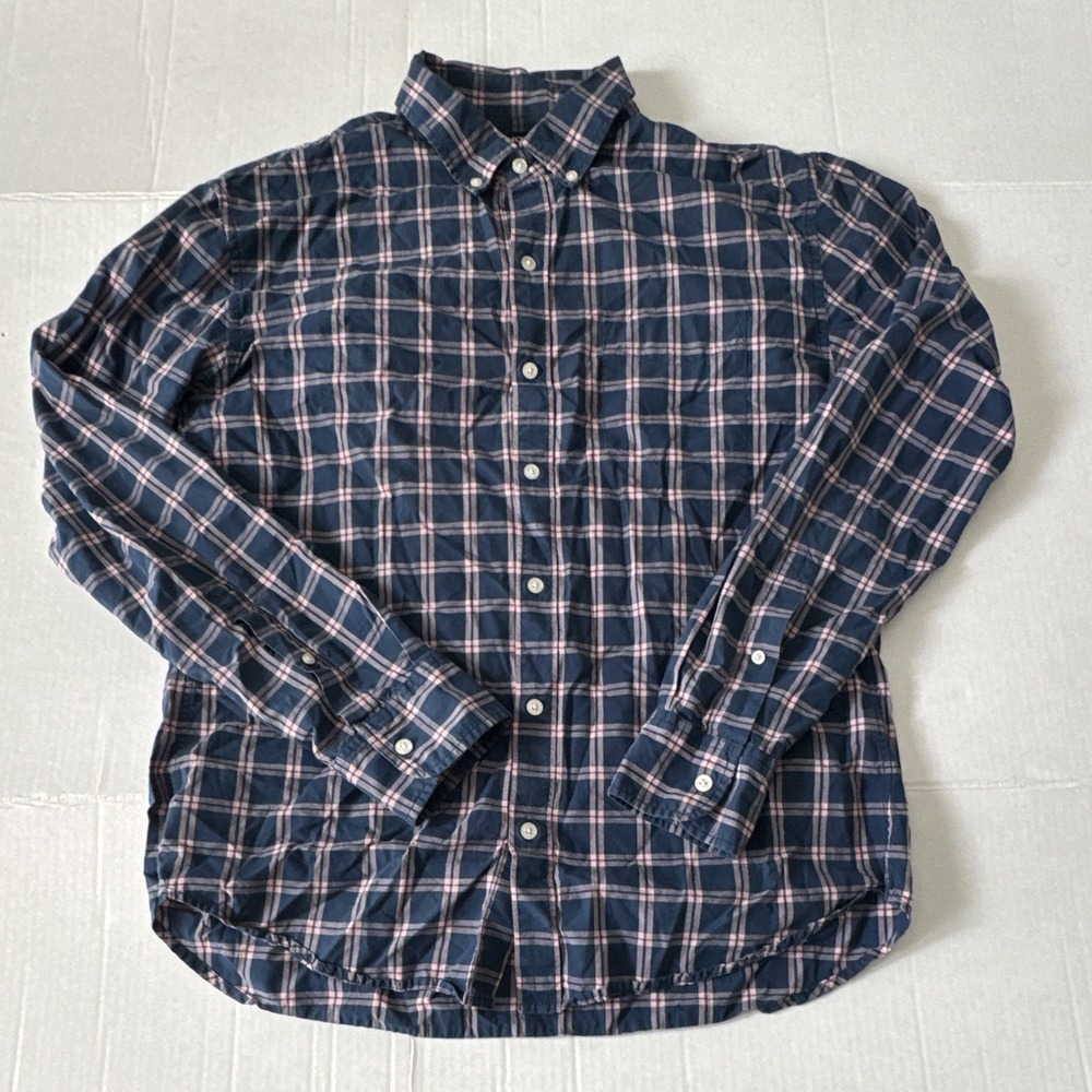 Bonobos Men's L Slim Fit Button-Up Shirt Blue Pink Plaid Long Sleeve Cotton
